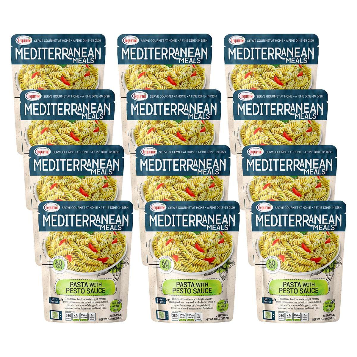 Mediterranean, Ready to Eat Pasta with Pesto Sauce, No Preservatives, No Colorants, No Artificial Flavors, 8.8 Oz (Pack of 12)