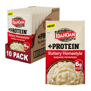 Idahoan Buttery Homestyle +Protein Mashed Potatoes, Naturally Gluten-Free, 100% Real Idaho Potatoes, 4 servings per bag, 4.6 oun
