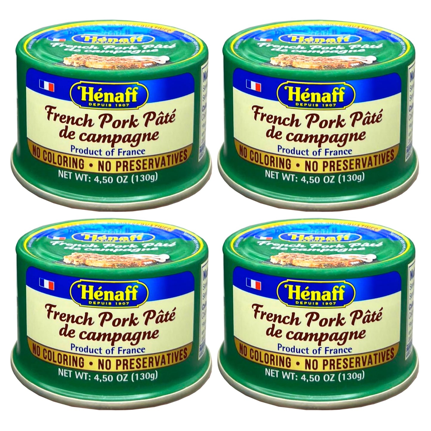 Hénaff Country Pâté, French Pork Pâté de Campagne - 130g, 4 Pack