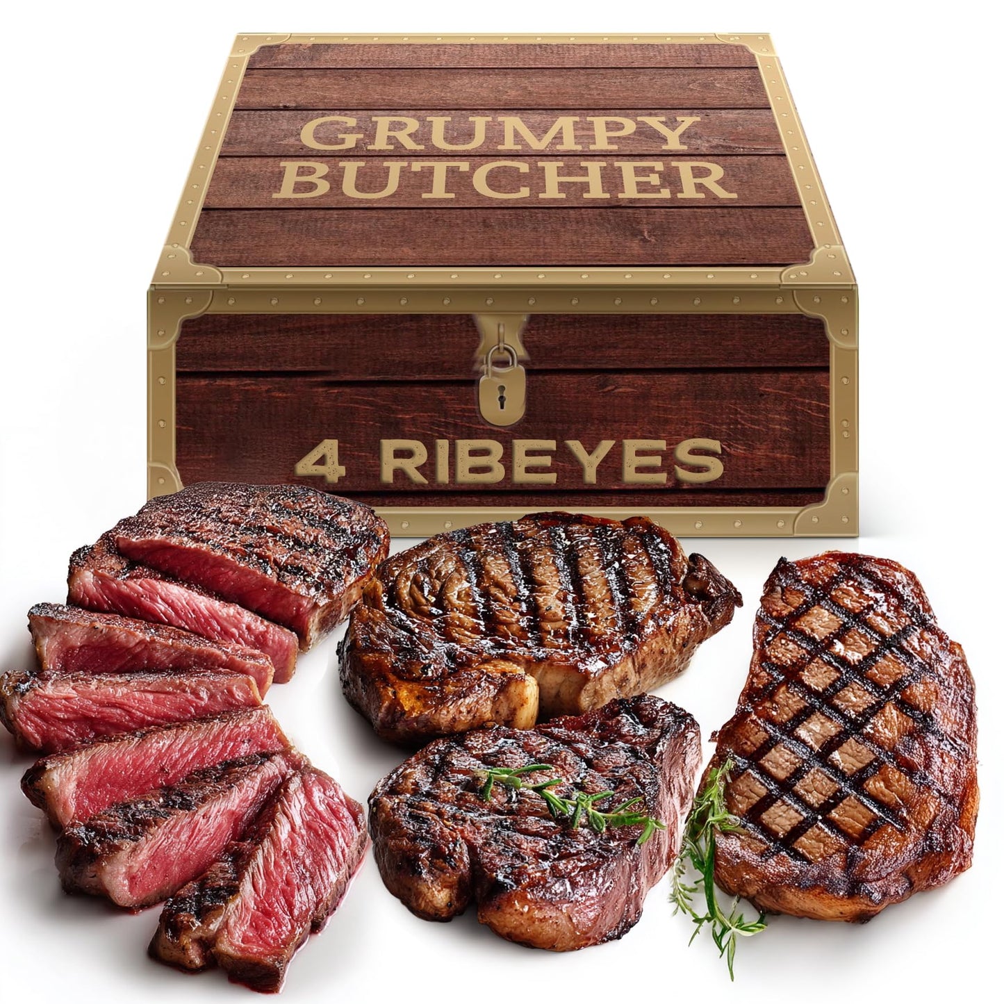 Dens Hot Dogs Grumpy Butcher Ribeye Steaks - Prime Quality, 4 Pack (14 oz each)