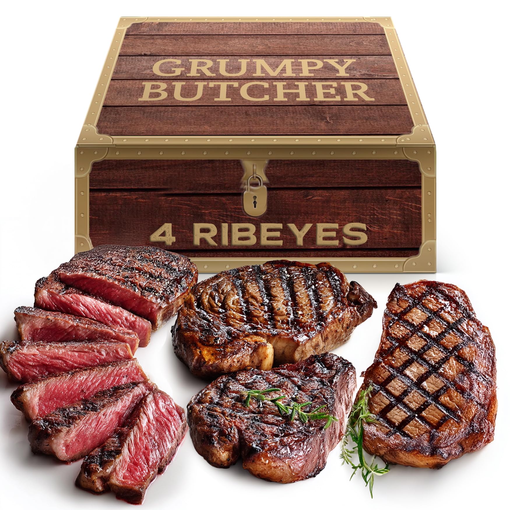 Dens Hot Dogs Grumpy Butcher Ribeye Steaks - Prime Quality, 4 Pack (14 oz each)
