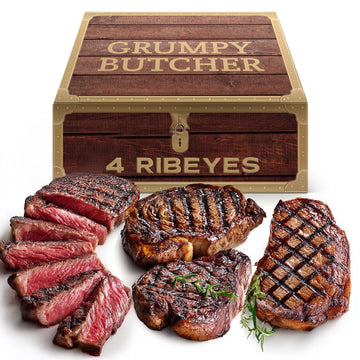 Dens Hot Dogs Grumpy Butcher Ribeye Steaks - Prime Quality, 4 Pack (14 oz each)