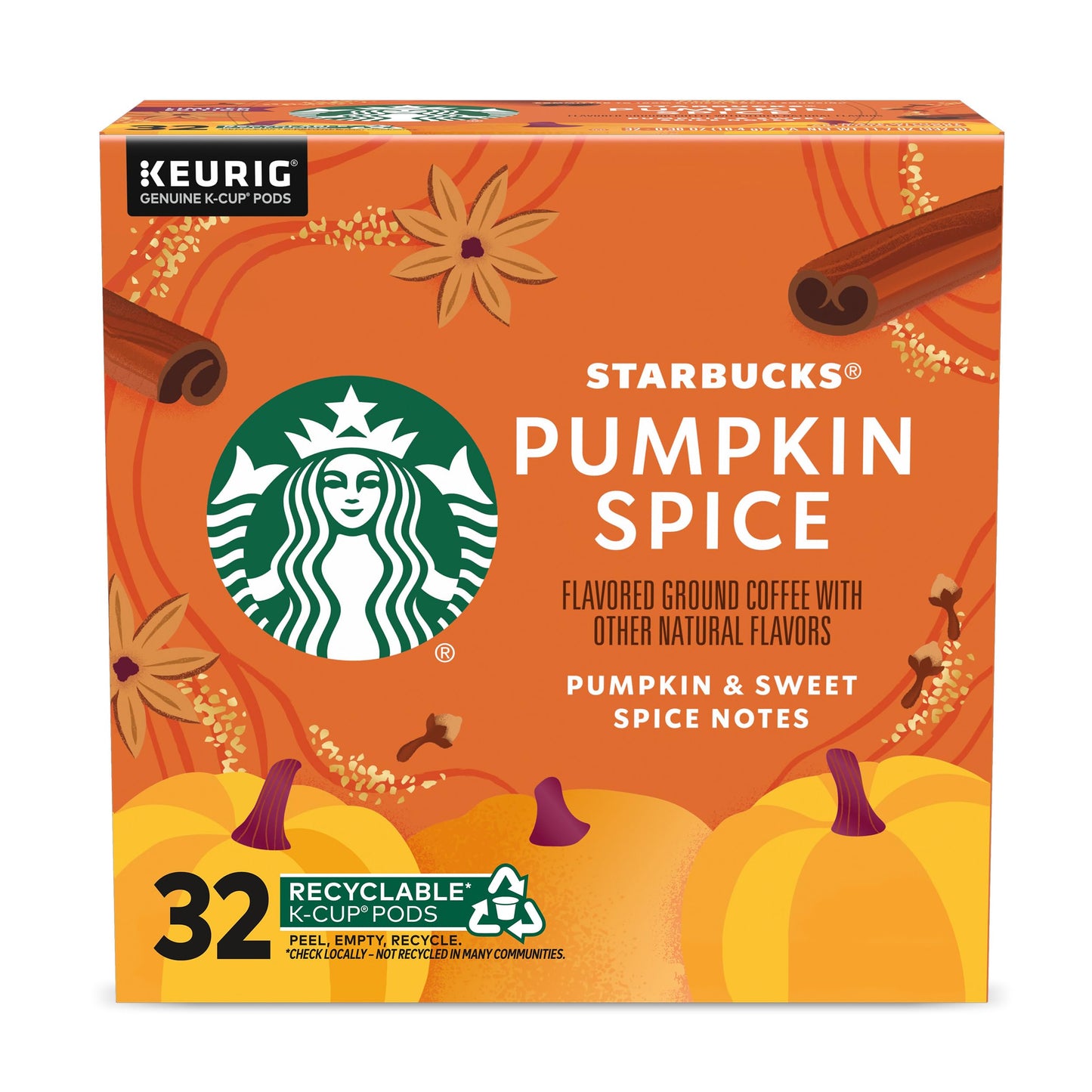 Starbucks K-Cup Coffee Pods, Pumpkin Spice, 100% Arabica, Limited Edition, 32 Count