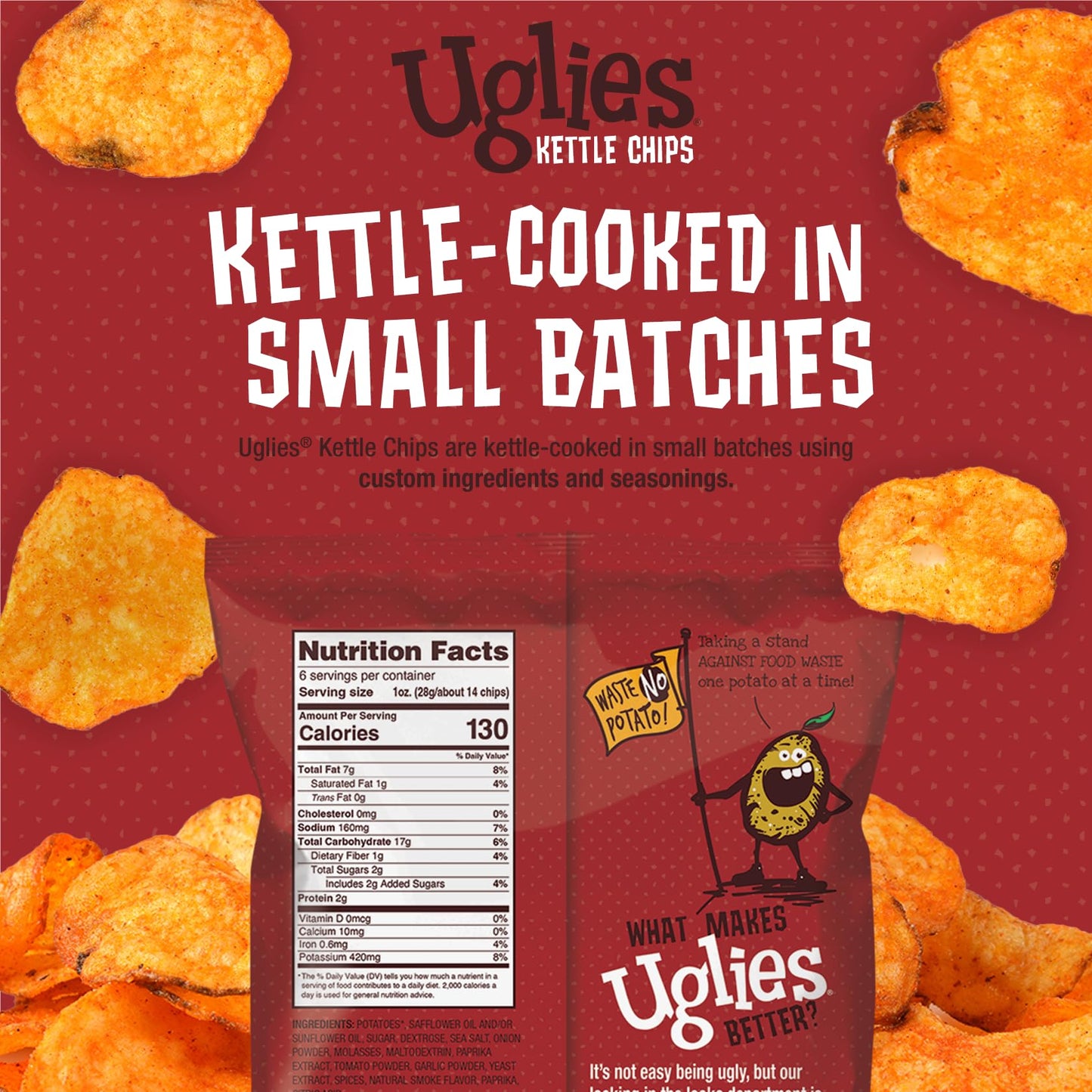 Uglies Kettle Cooked Barbecue Potato Chips - Gluten Free, Kosher, Non-GMO - 6 oz Bags (Pack of 4)