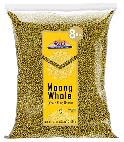 Rani Moong Whole (Ideal For Cooking & Sprouting, Whole Mung Beans With Skin) Lentils Indian 128Oz (8Lbs) 3.63Kg Bulk ~ All Natural | Gluten Friendly | Non-Gmo | Vegan | Indian Origin
