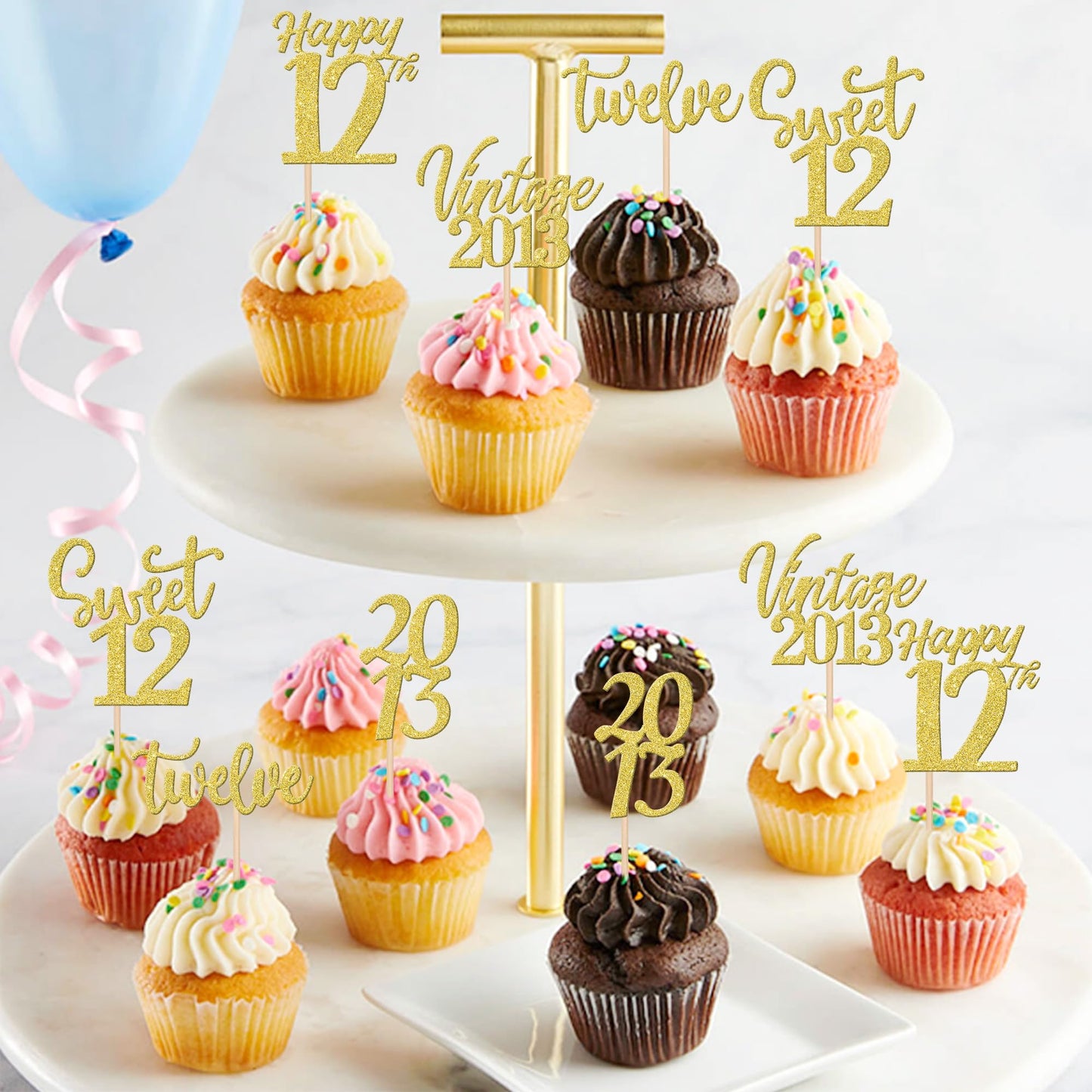 30Pcs Happy 12Th Birthday Cupcake Toppers Cheers To 12 Vintage 2013 Cupcake Picks Sweet 12 Twelve 12Th Birthday Decorations For