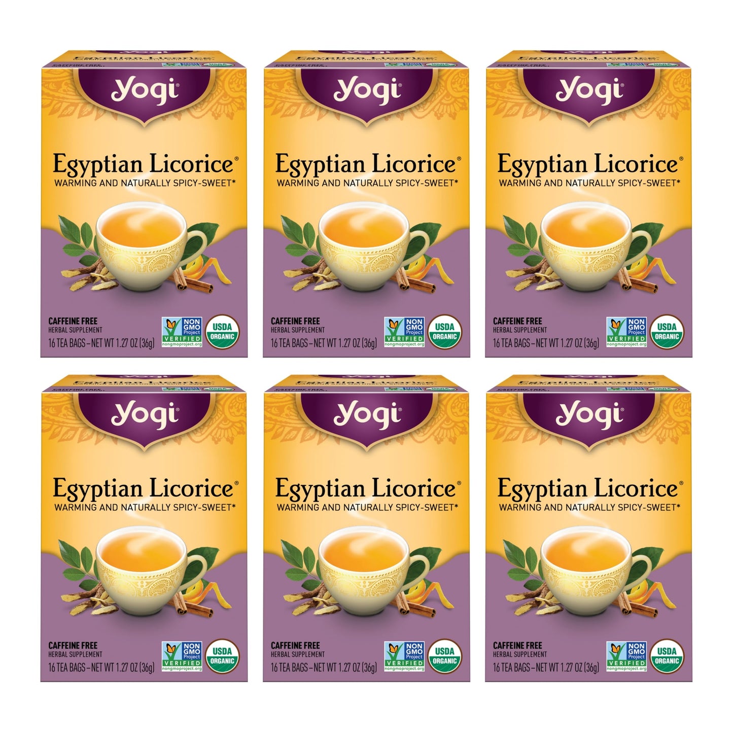 Yogi Tea Egyptian Licorice Tea - 6 Pack, Caffeine Free, Organic Herbal Tea Bags, 1.27 Ounce