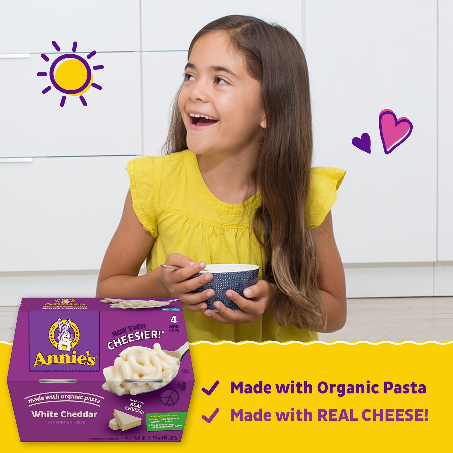 Annie’s White Cheddar Microwave Mac and Cheese, Organic Pasta, 4 Cups, 8.04 oz, Natural