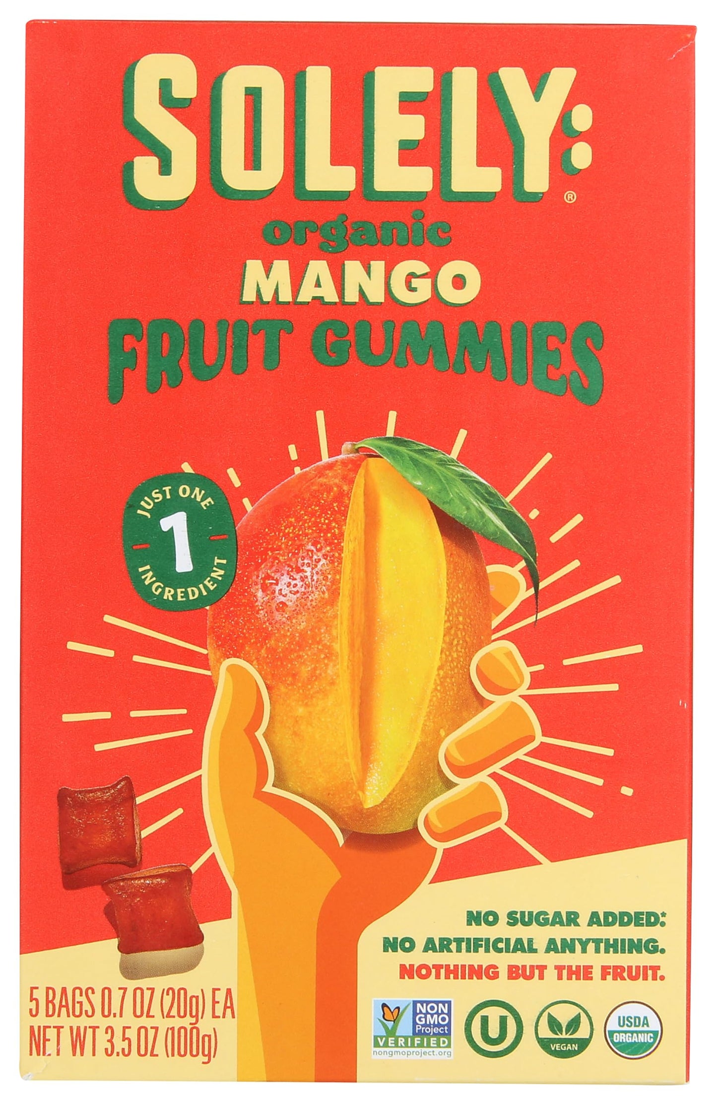 Solely Organic Mango Whole Fruit Gummies 3.5 Oz  Two Ingredients  No Added Sugars Artificial Colors Or Flavors  Vegan Fruit Snac