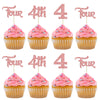 24Pcs Four Cupcake Toppers Glitter 4th Birthday Cupcake Picks for Baby Shower Fourth Birthday Party Cake Decorations Supplies Ro