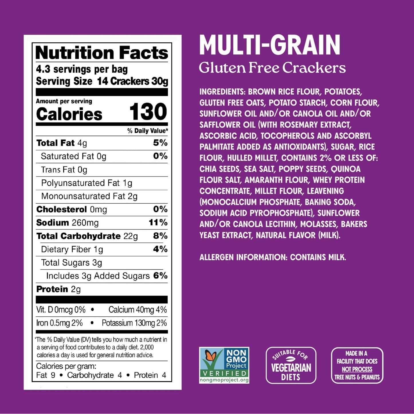 Milton'S Craft Bakers Gluten Free Multi-Grain Crackers - Baked Multigrain Crackers, Non-Gmo Project Verified, Kosher, Whole Grai