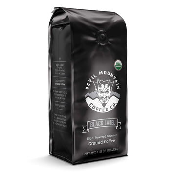 Devil Mountain Coffee Black Label Dark Roast Ground Coffee, USDA Organic, 16 oz Bag