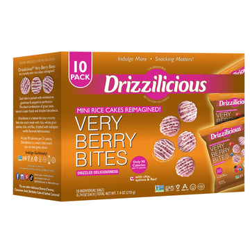Drizzilicious Mini Rice Cakes Very Berry - Rice Crisps, Healthy Snack For Mature-Themeds And Kids, Flavored Rice Cakes, Vegan, Gluten Free, Allergen Free, Only 90 Calories Per Bag - .74 Oz (Pack Of 10)