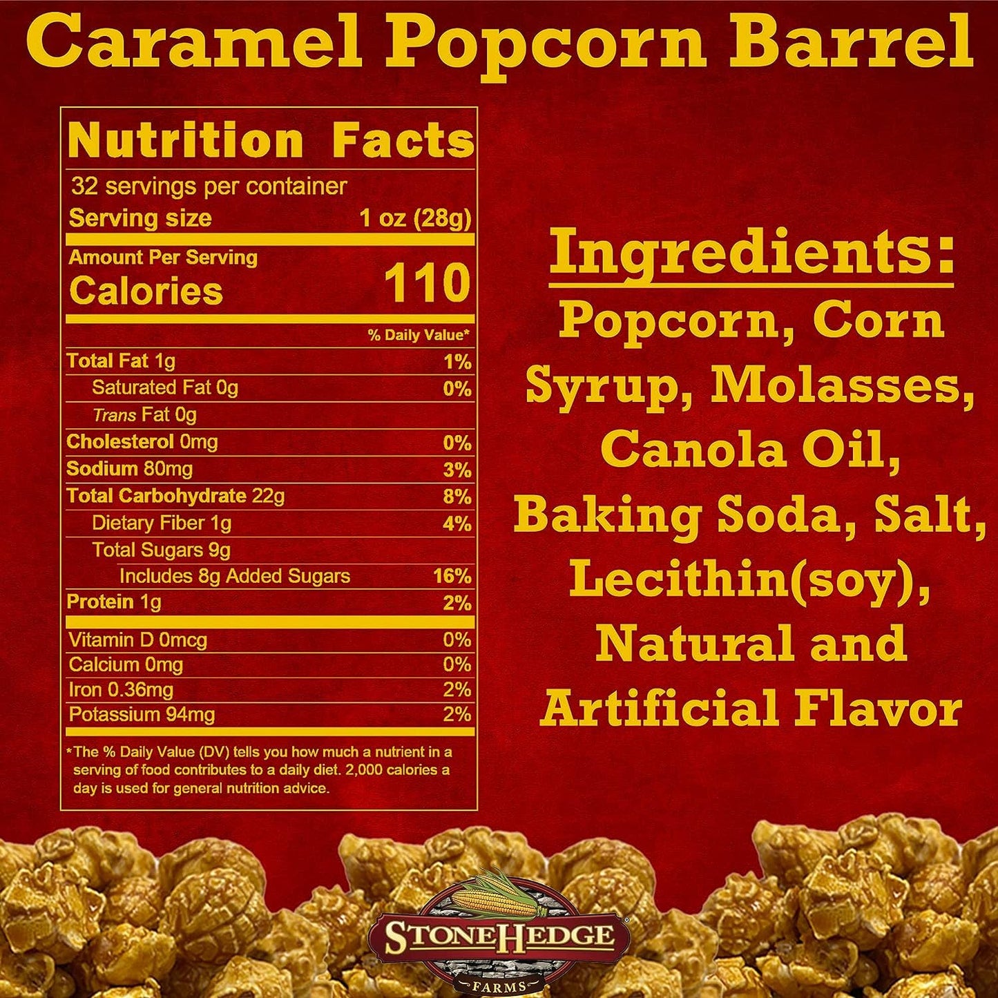 Stonehedge Farms Flavored Popcorn Barrel Variety Pack - Caramel And Butter Toffee - 32 Ounces Each - Reclosable Bulk Barrels - M
