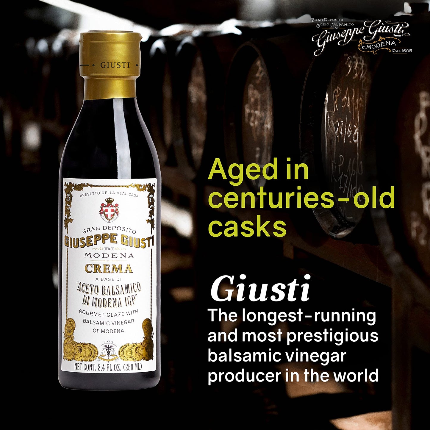 Giusti Balsamic Glaze, Smooth & Velvety Drizzle, 8.45 fl oz (Pack of 6), Balsamic Vinegar of Modena Black