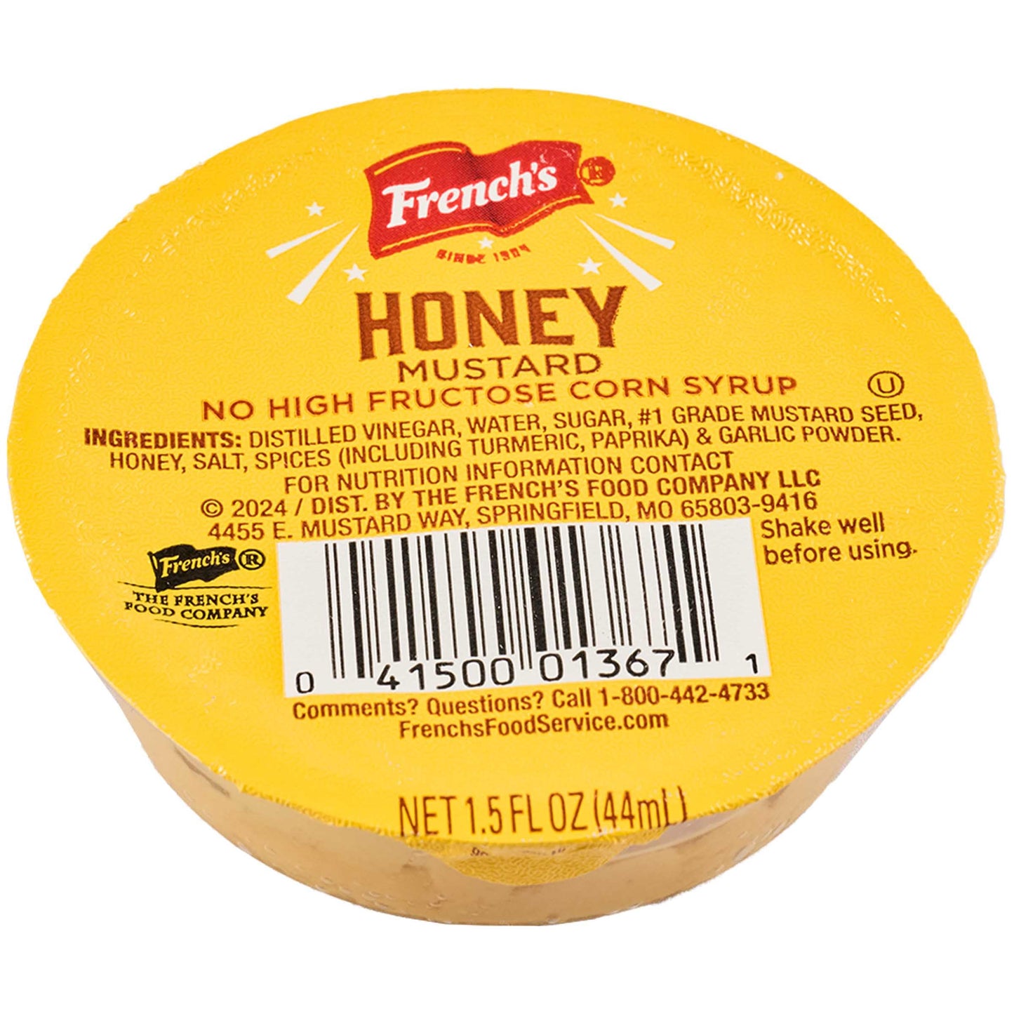 Frenchs Honey Mustard Dip Cups, Sweet and Tangy, 1.5 fl oz, Pack of 100
