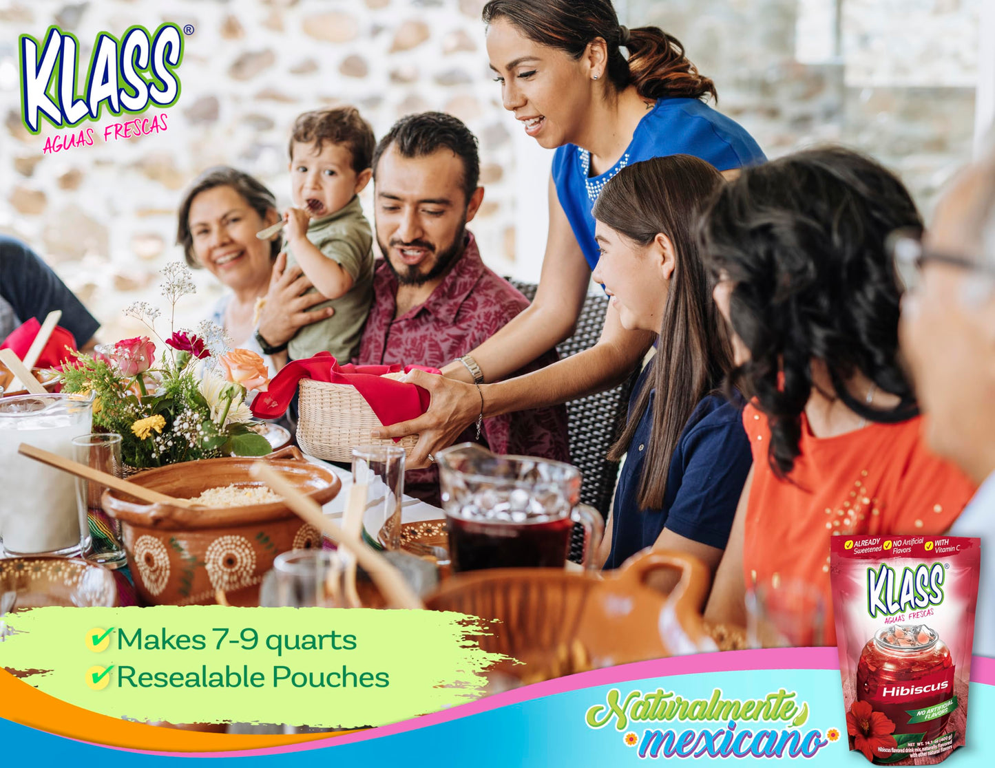 Klass Aguas Frescas |Drink Mix Hibiscus | Flavors From Natural Sources, No Artificial Flavors, With Vitamin C (Makes 7 To 9 Quarts) 14.1 Oz Family Pack (4-Pack)