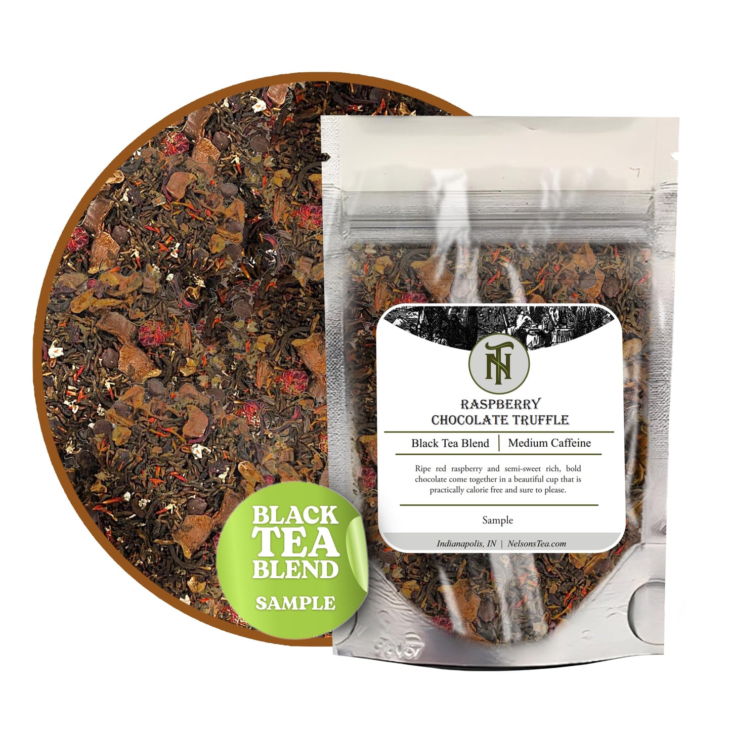 Nelsons Tea Raspberry Chocolate Truffle Loose Leaf Black Tea, Sample 0.5 Oz, Infused with Natural Flavors