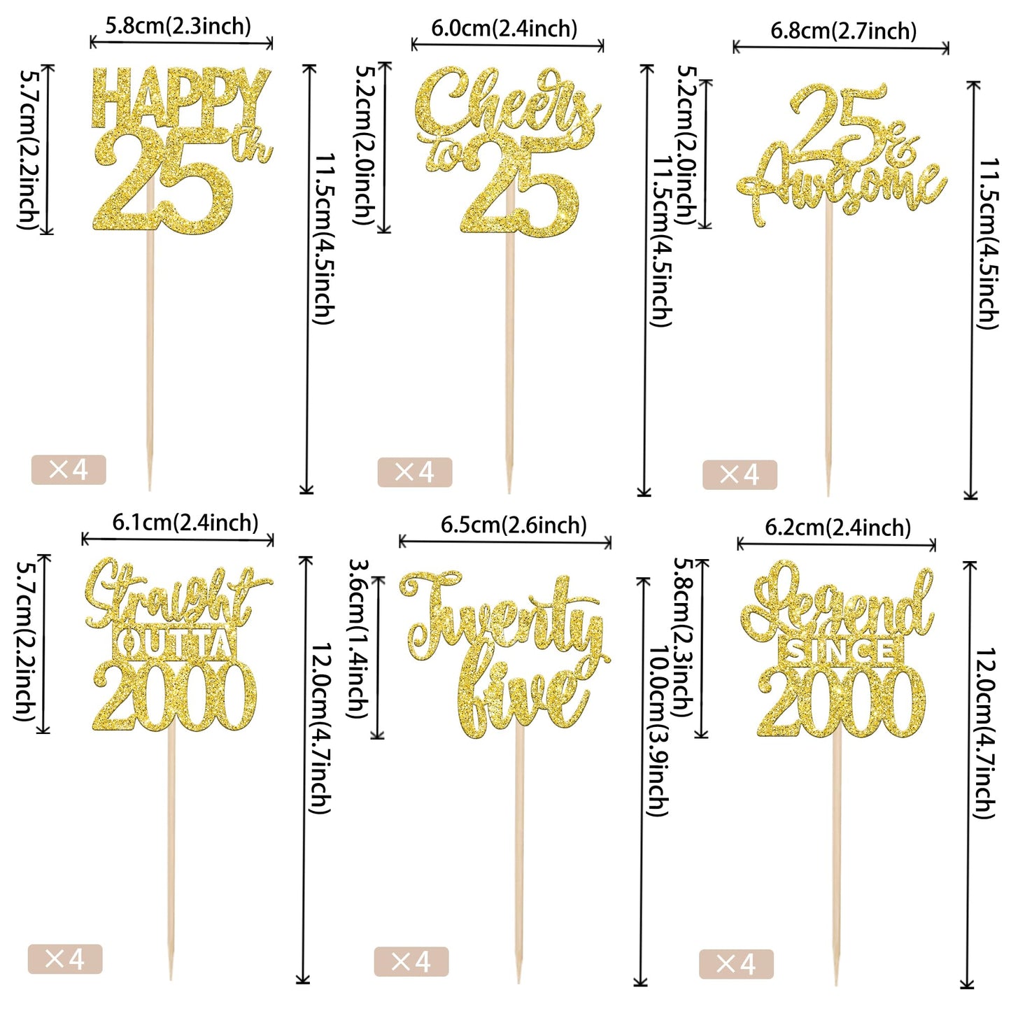 24Pcs Gold Happy 25Th Birthday Cupcake Toppers Twenty Five Straight Outta 2000 Cupcake Picks Cheers To 25 Lengend Since 2000 Cak