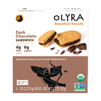 Olyra Dark Chocolate Sandwich Breakfast Biscuits, Healthy Snacks for Kids and Adults, Low Sugar, High Fiber, Vegan Organic Cooki