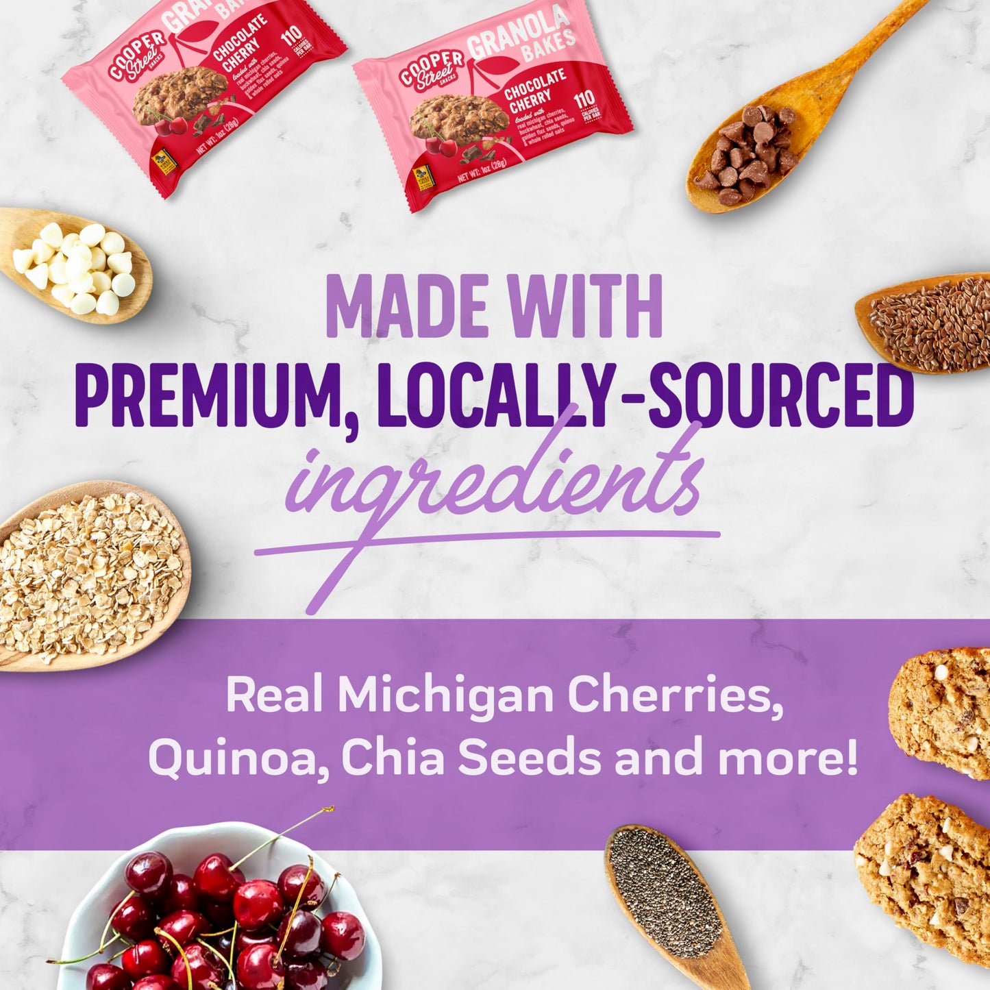 COOPER STREET Granola Bakes – Chocolate Cherry, Soft & Chewy, Low Sodium, 48 Count, Individually Wrapped, Nut & Dairy Free