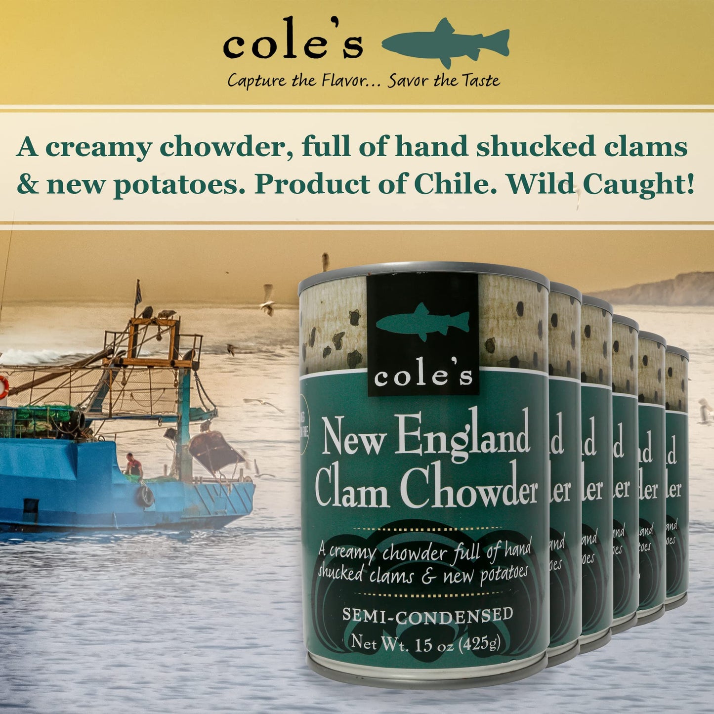 Coles Fresh New England Clam Chowder - Gluten Free, Fresh Soup, Chowder With New Potatoes And Clams, Six Pack- 15 Oz Per Contain