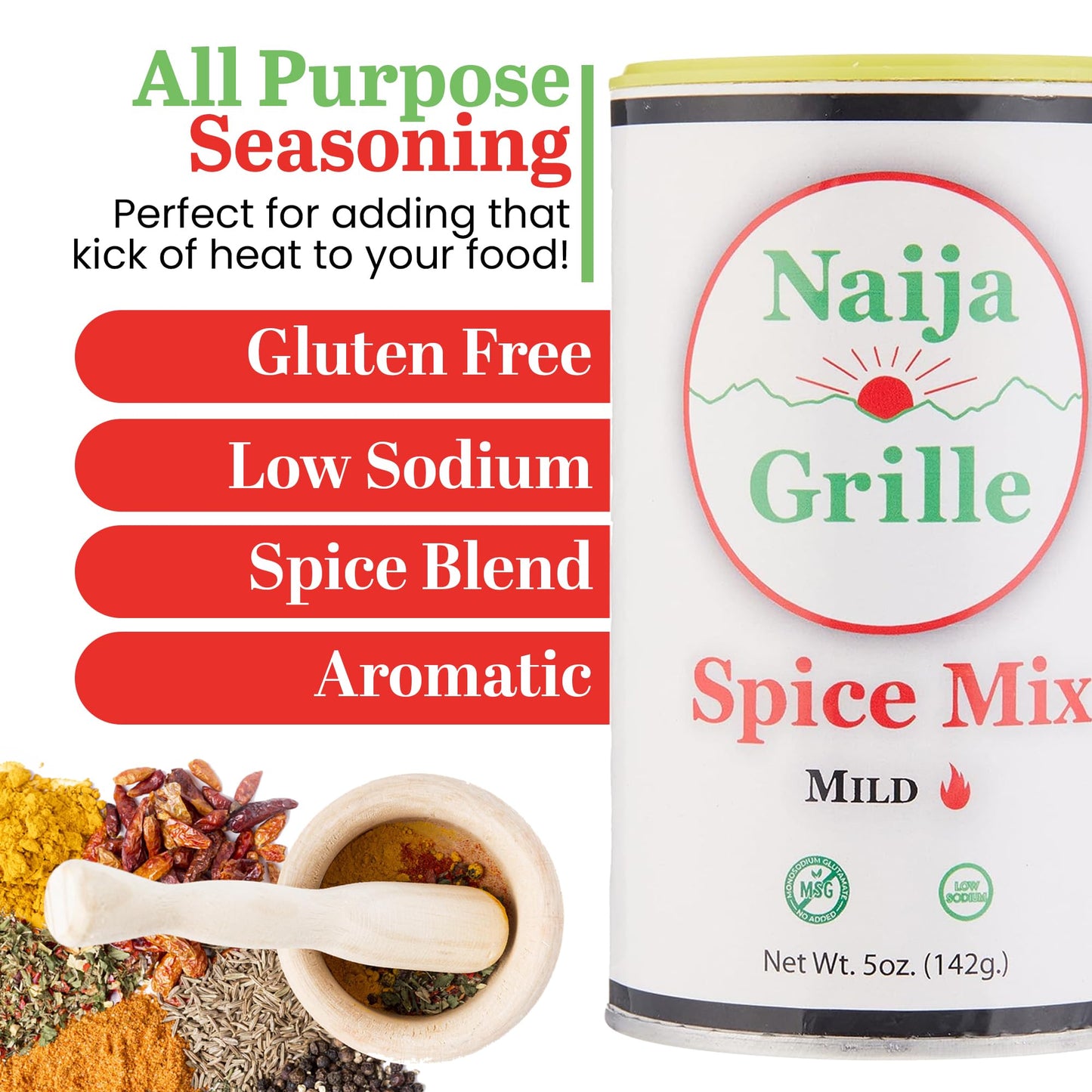 Naija Grille Seasoning - Mild - All Purpose Spice Mix For Chicken, Beef, Fish, Vegetables, And More - Elevate Flavor With Versat