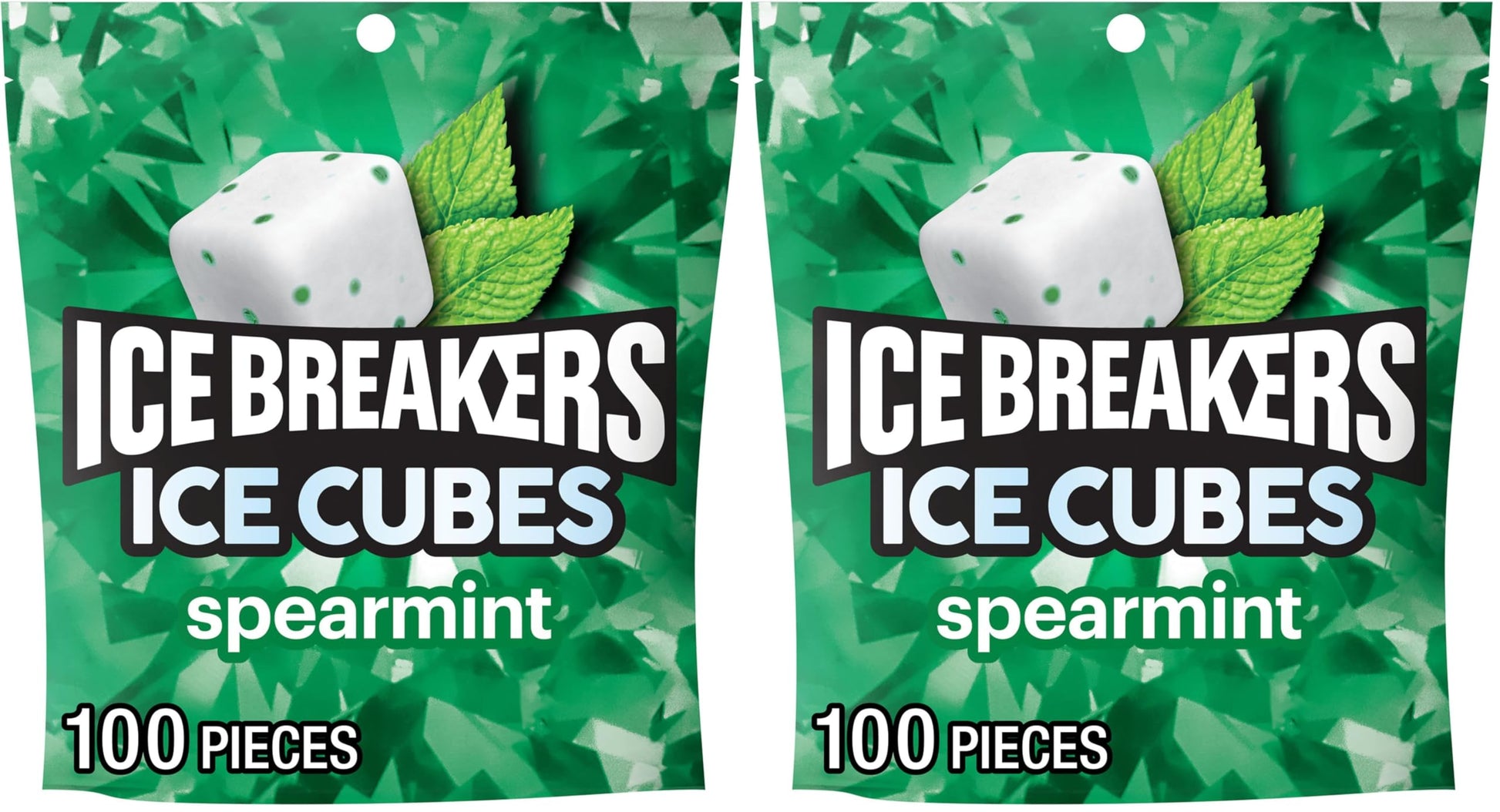 ICE BREAKERS Ice Cubes Spearmint Sugar Free Chewing Gum Pouch, 8.11 oz (100 Pieces) (Pack of 2)