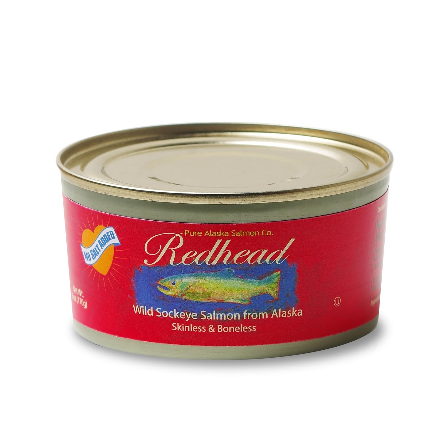 Pure Alaska Salmon Co. NO SALT ADDED Wild Alaska Sockeye Salmon, Skinless & Boneless, Gluten Free, 12-pack 6 oz Cans, Kosher, Sustainable