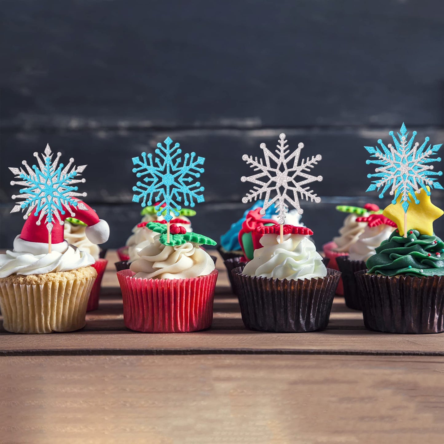 ZHUOWEISM 24 PCS Glitter Snowflake Cupcake Toppers Winter Wonderland Cake Decorations Small Silver Design 6
