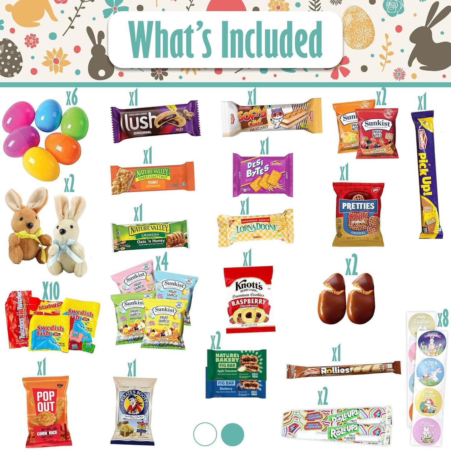 Easter Snack Box (72 Count) Filled With Candy, Peelable Gummies, Treats, Bunny And More, Great Package For Family, Friends, Kids