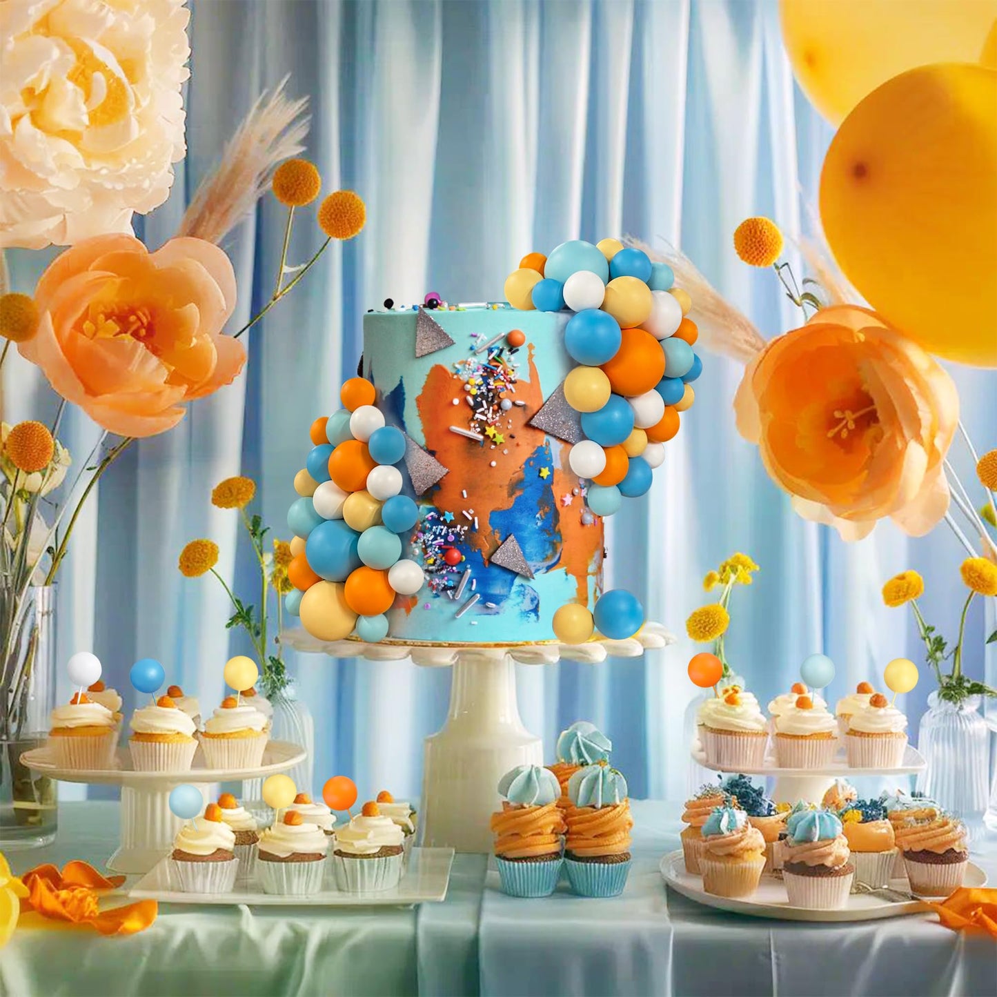 56 Pcs Ball Cake Picks Colorful Ball Shaped Cake Topper Pearl Balls Cupcake Cake Insert Topper For Birthday Party Wedding Decora
