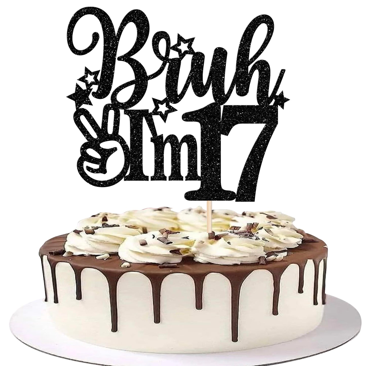 Rsstarxi Cake Topper Black Star Glitter, 17th Birthday Decorations, Model XM1222-17 Black