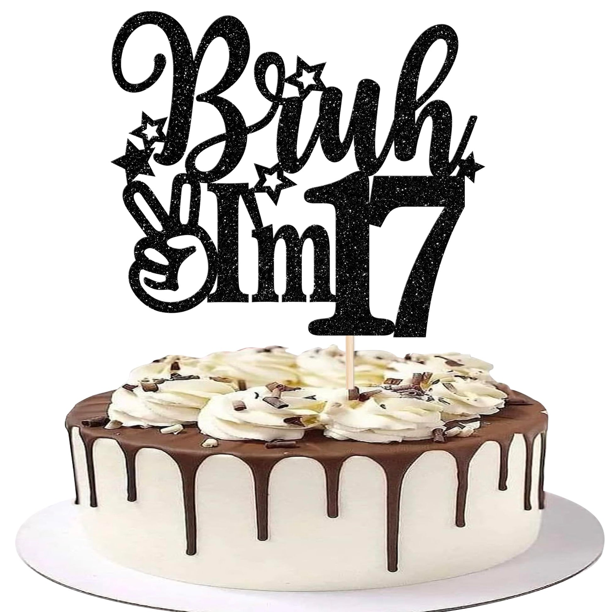 Rsstarxi Cake Topper Black Star Glitter, 17th Birthday Decorations, Model XM1222-17 Black