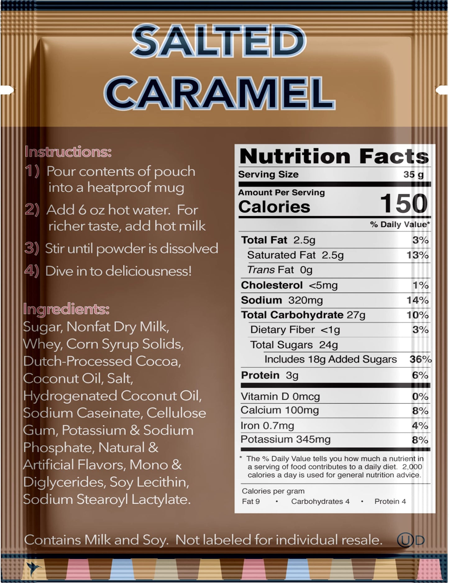 Double Donut Hot Chocolate Packets, Salted Caramel Flavor, 18 Count