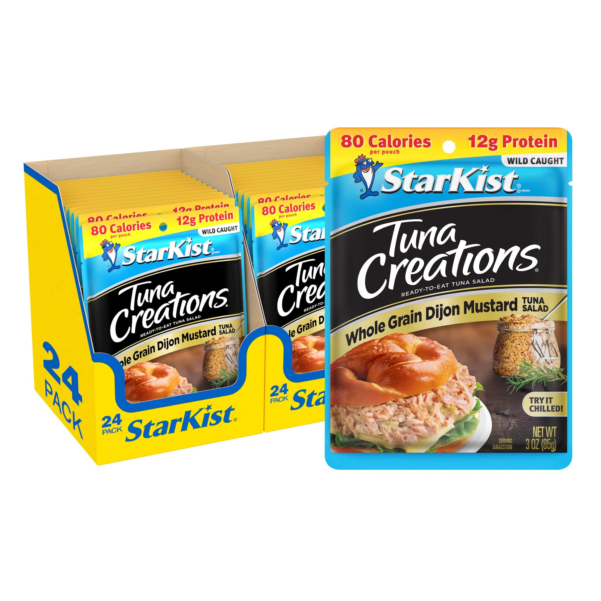 StarKist Tuna Creations Whole Grain Dijon Mustard Tuna Salad, 3.0 oz Pouch (24 Pack) Ready to Eat Wild Caught Tuna, 12g Protein 