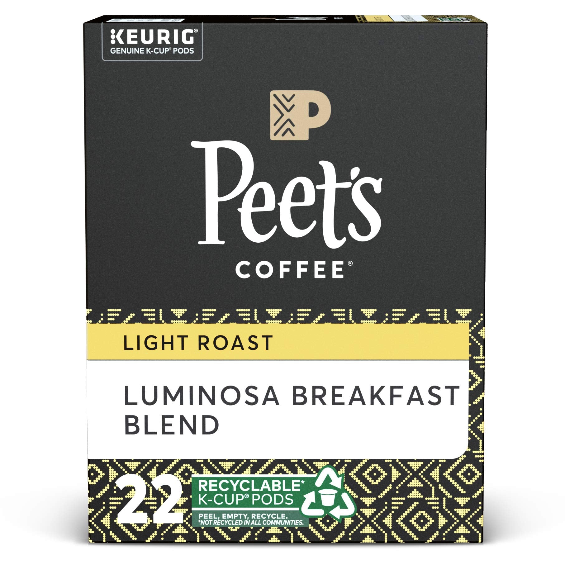 Peets Coffee Luminosa Breakfast Blend K-Cup Pods, Light Roast, 22 Count, Compatible with Keurig Brewers