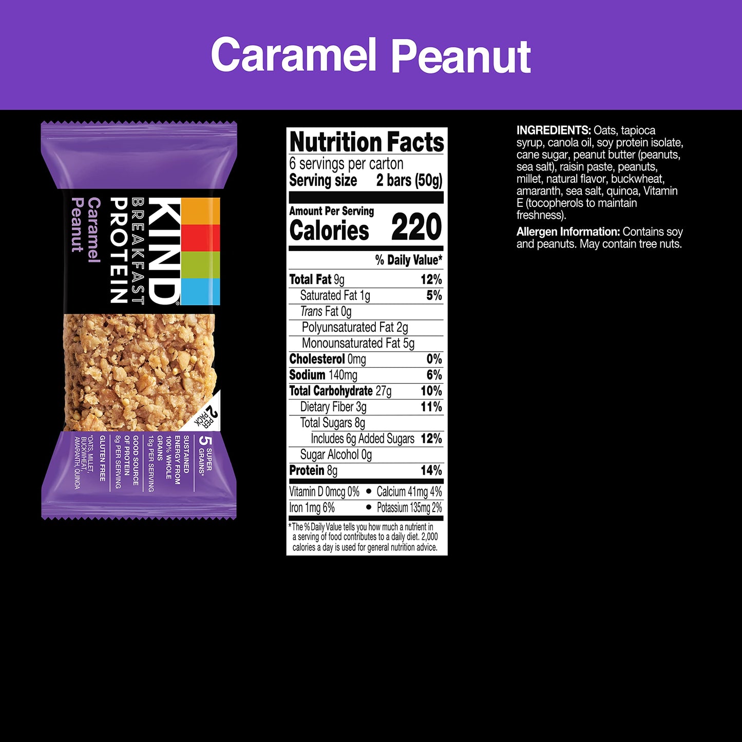KIND Breakfast Protein Bars - Caramel Peanut, Gluten Free, Healthy Snacks, 6 Count