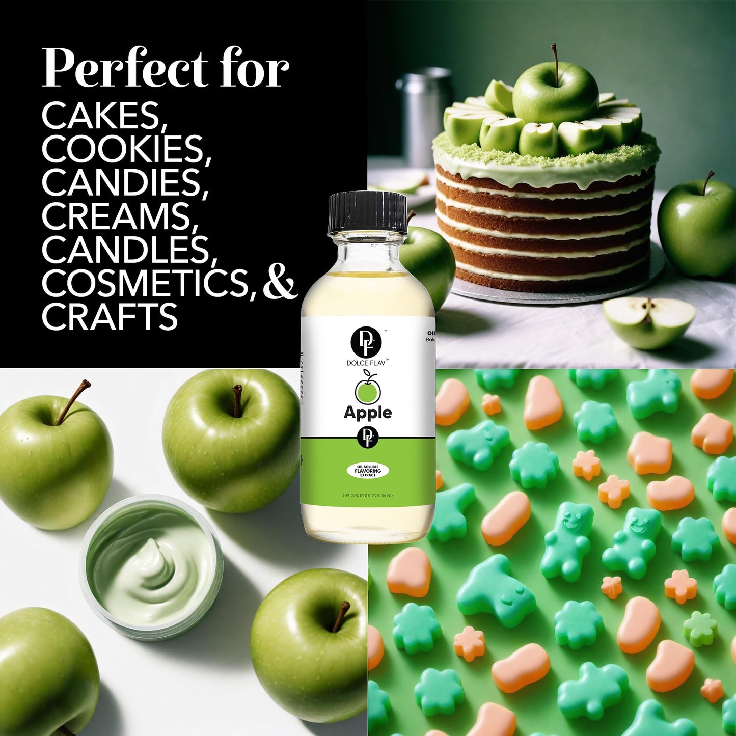 Dolce Flav Apple Extract - Oil-Soluble, Sugar-Free Flavoring for Baking & Desserts - 2 Oz.