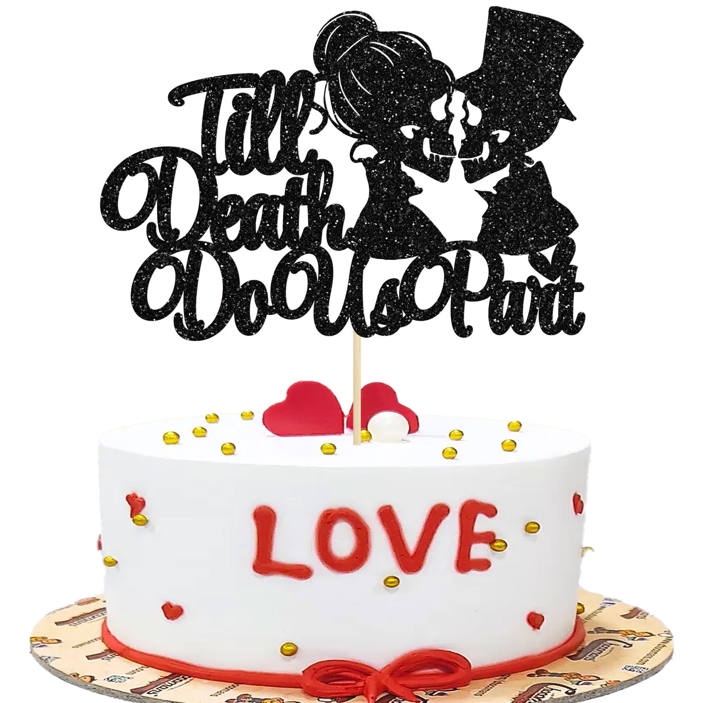 Gyufise Cake Topper Black Glitter Wedding Decoration, Valentines Day Theme, Model ZN0578-23-2, 1pc