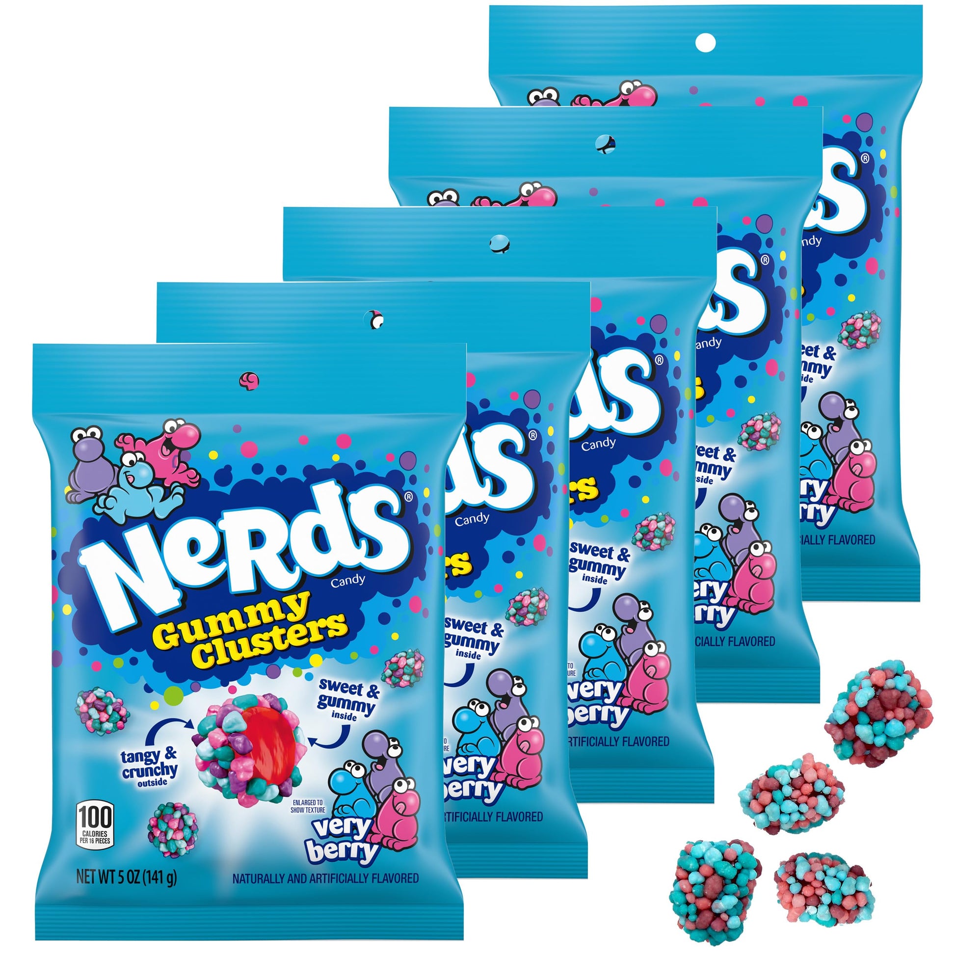 NERDS Gummy Clusters Very Berry, 5 Ounce Pouches (Pack of 5), 1.5lb Candy