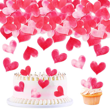 Keaziu 50 Pack Edible Heart Cupcake Toppers Edible Wafar Paper Spring Bridal Engagement Baby Shower Birthday Party Drink Toppers