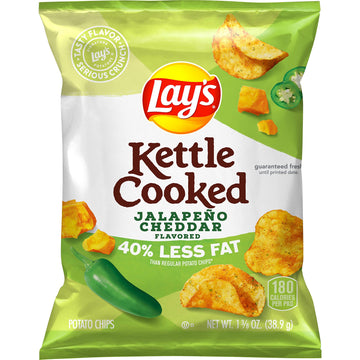Lay'S Kettle Cooked Potato Chips, 40% Less Fat Jalapeo Cheddar, 1.375 Ounce (Pack Of 64)