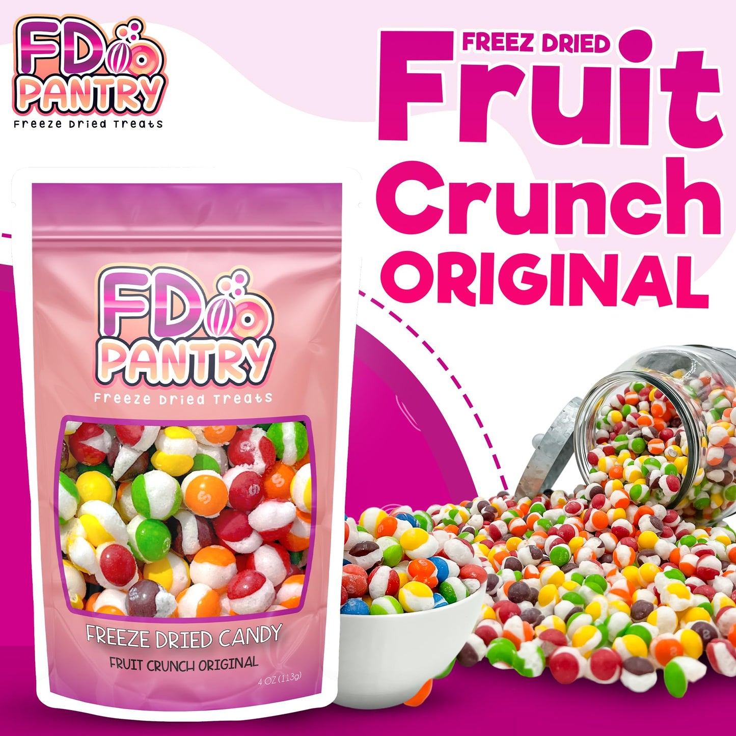 Freeze Dried Fruit Crunch Candy (Original, 4 Oz) Treat Gift Bag Strawberry, Green Apple, Grape, Lemon, Lime, And Orange