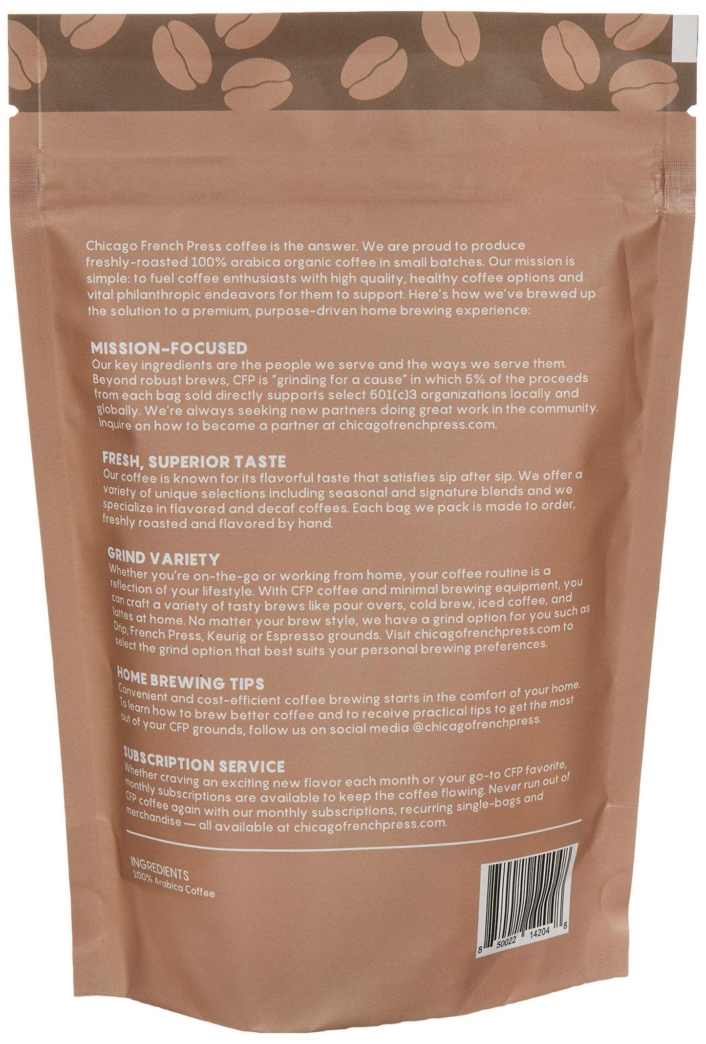 Chicago French Press Ground Coffee - Original Blend - Freshly Roasted - 8 Ounce