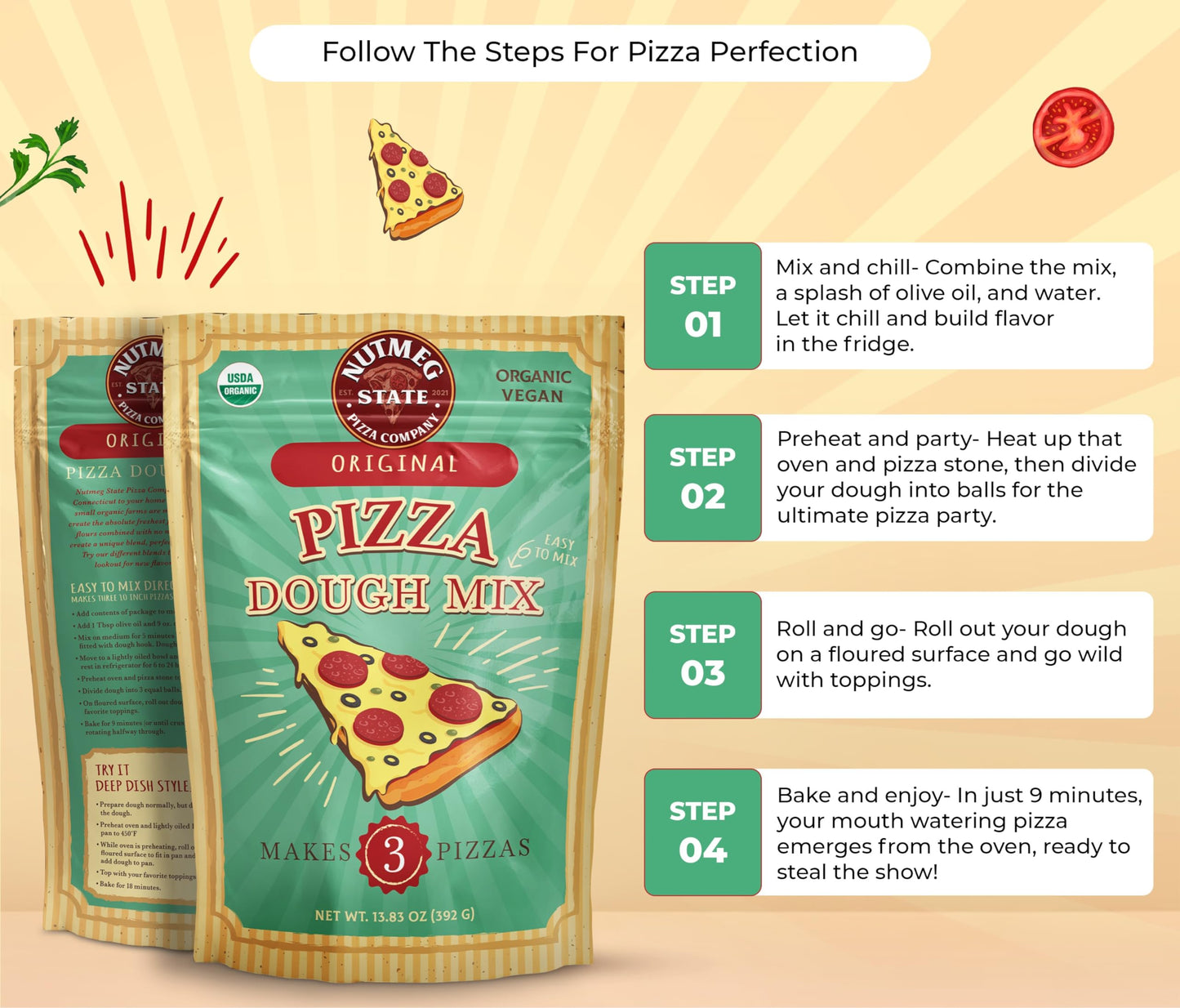 Nutmeg State Pizza Company Organic Pizza Dough Mix - Makes 3 Crusts For Homemade Pizzas
