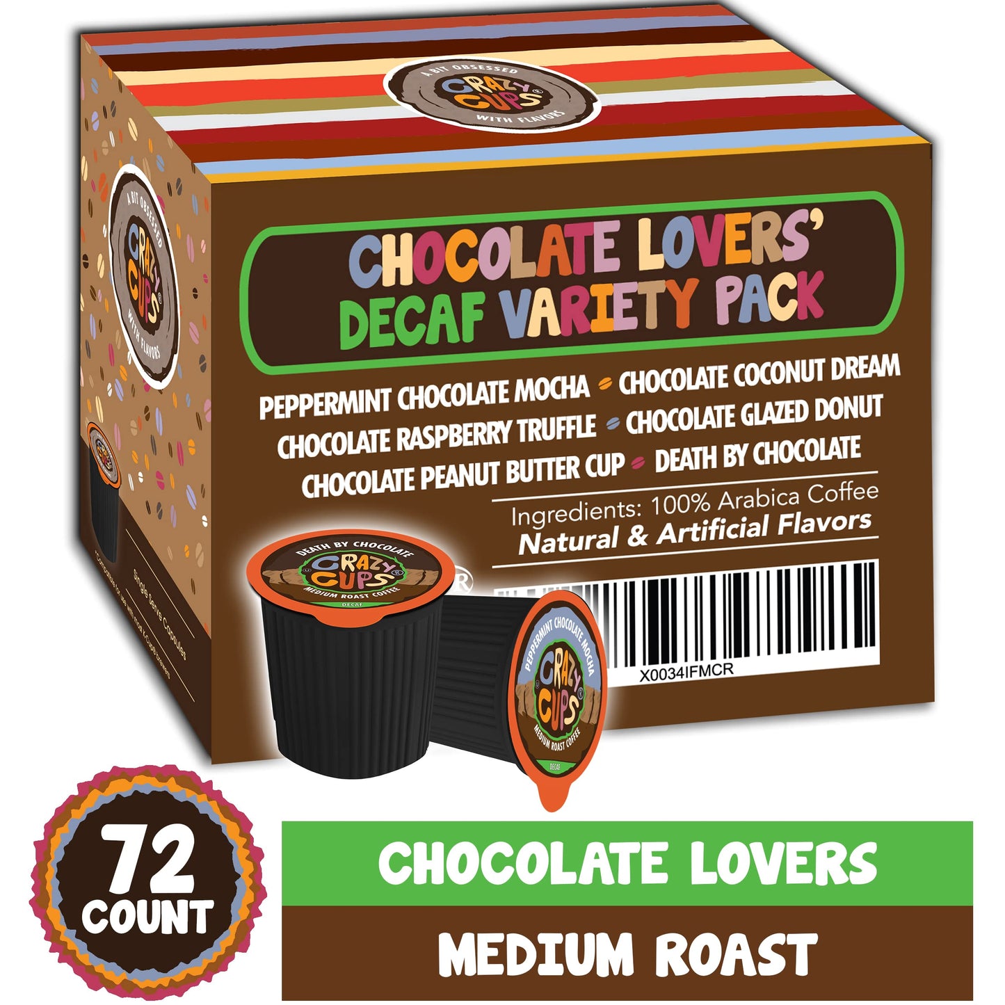 Crazy Cups Decaf Chocolate Coffee Pods Variety Pack, Chocolate Flavored Decaf Coffee For Keurig K Cup Machines, Includes Death B