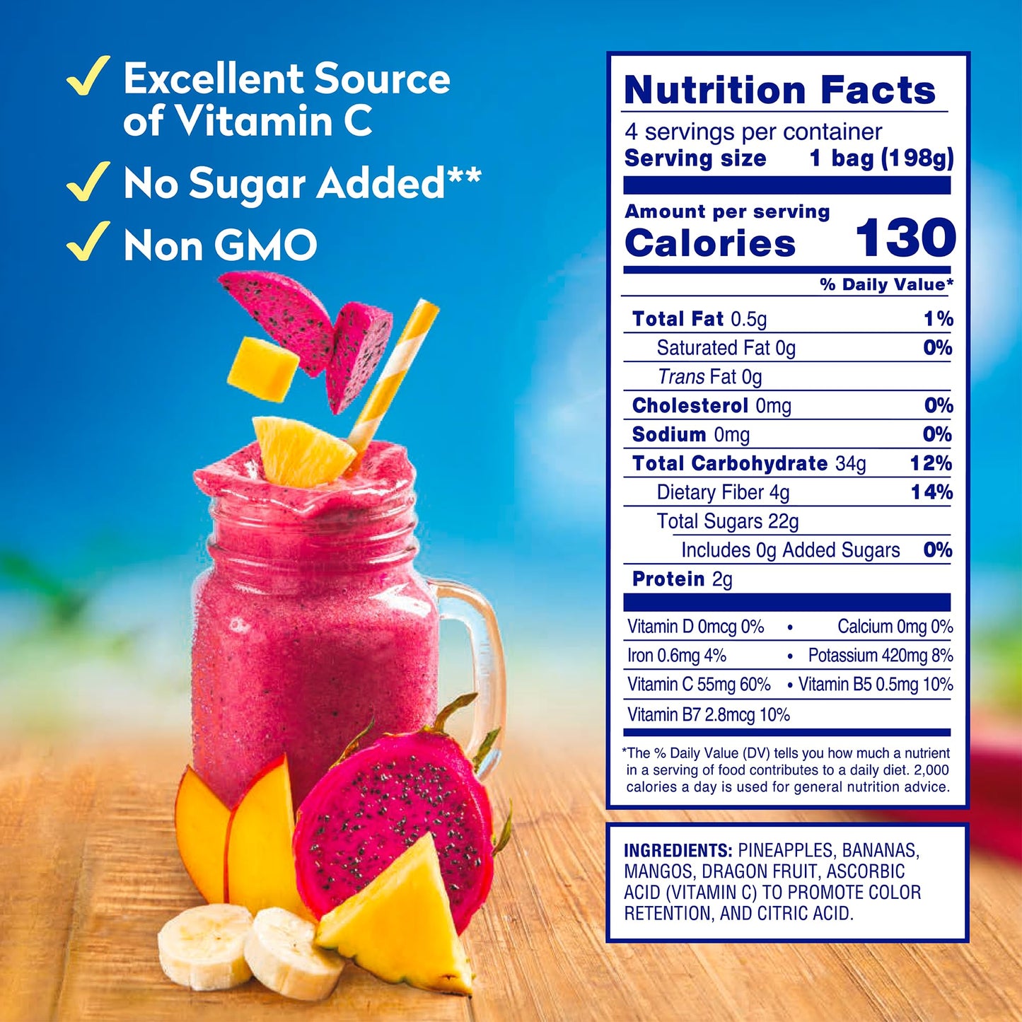 Dole Dream with Dragon Fruit Smoothie Kit - Frozen Crafted Smoothie Blend for Metabolism Support - Includes 4 Pre-Measured Bags