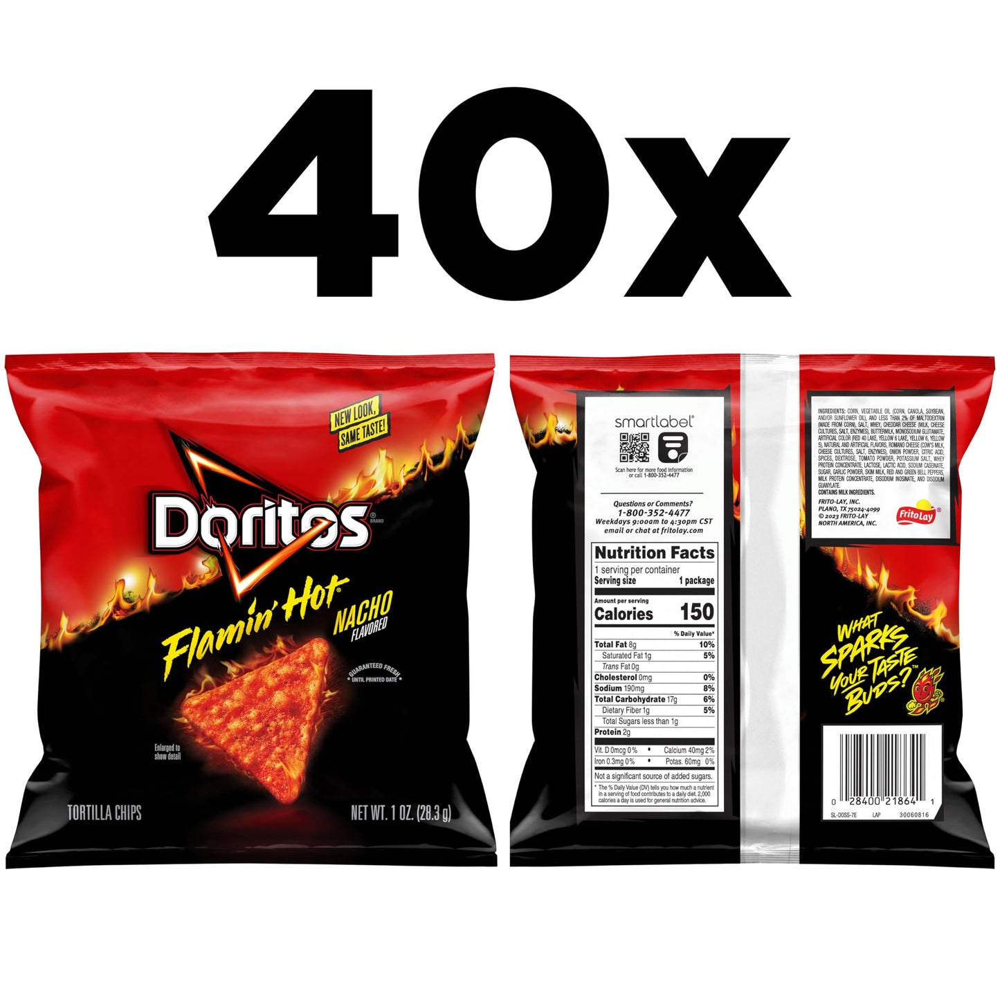 Doritos Flavored Tortilla Chips, Flamin Hot Nacho, 1 Ounce (Pack Of 40)
