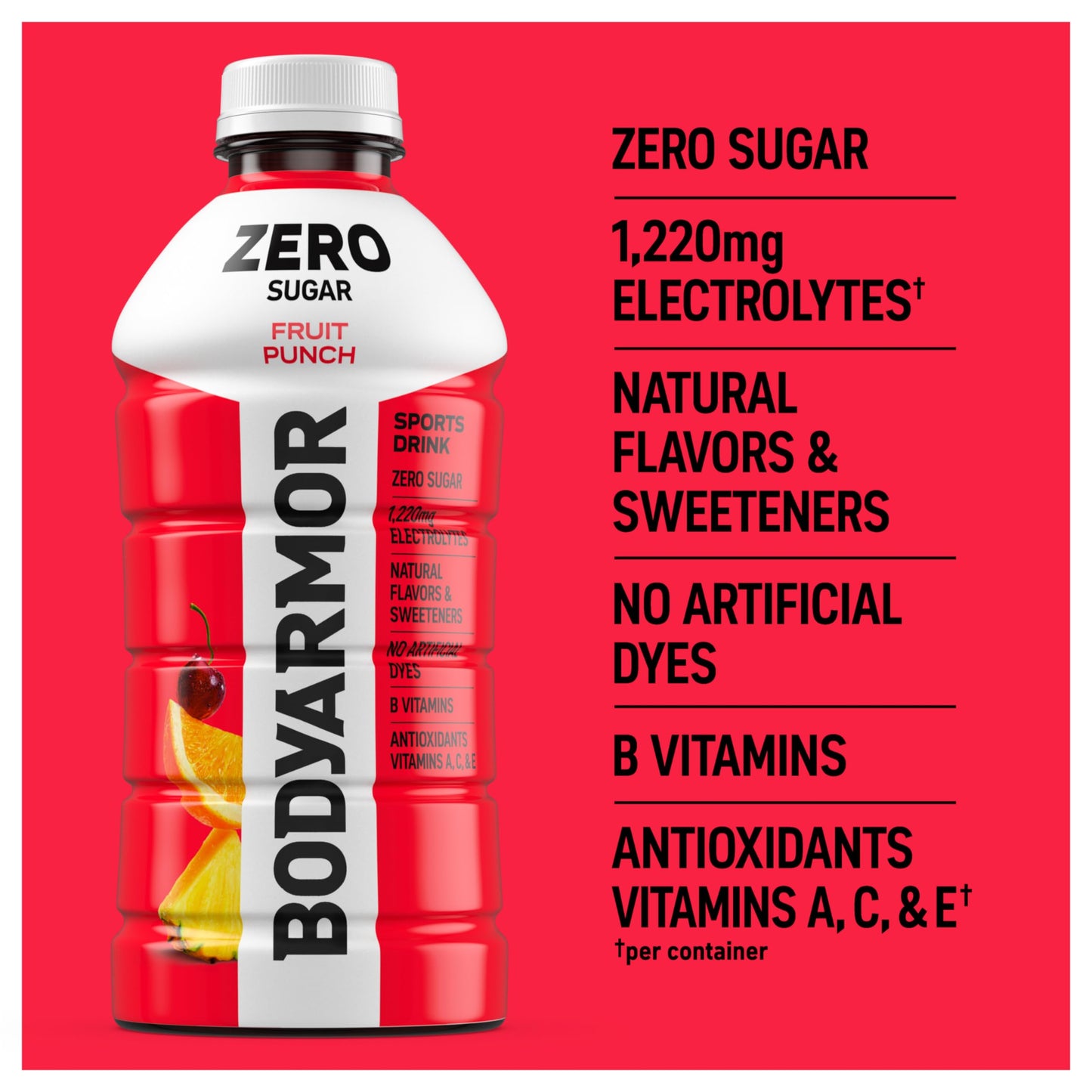 BODYprotective covering ZERO Sugar Fruit Punch  Sugar Free Sports Drink - Low-Calorie Hydration - Natural Flavors with Potassium Packed Electrolytes  Antioxidants  and B-vitamins  28 fl oz (Pack of 15)